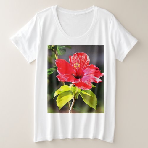 Beautiful Artistic Red Tropical Hibiscus Flower Plus Size T_Shirt