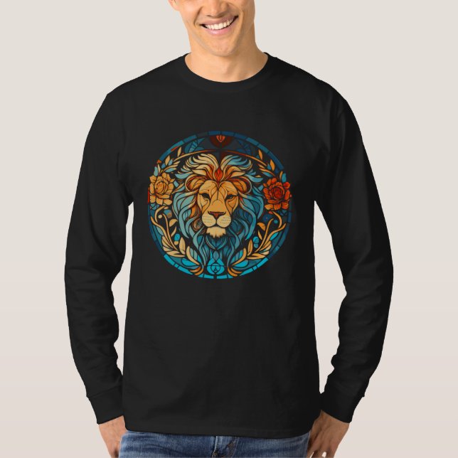 Beautiful Artistic Stained Glass Style Lion T-Shirt (Front)