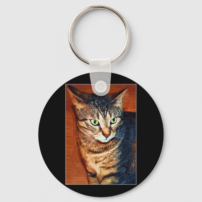 Beautiful Artistic Tabby Cat Keychain (Front)