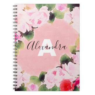 Beautiful Artistic Watercolor Pink Roses With Name Notebook