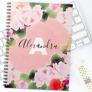 Beautiful Artistic Watercolor Pink Roses With Name Notebook