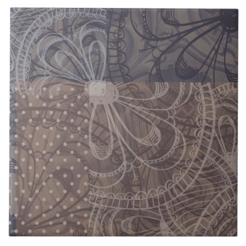 Beautiful artsy brown grey floral outline pattern ceramic tile