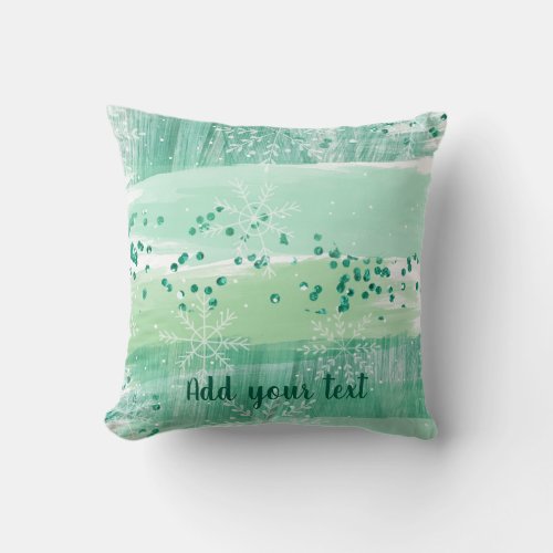 Beautiful Artsy Green Watercolor Winter Christmas Throw Pillow