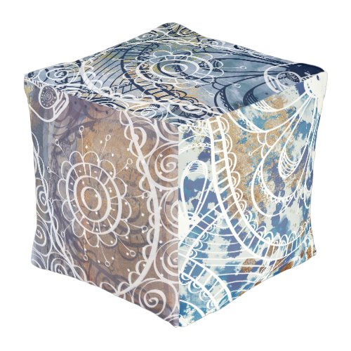 Beautiful artsy industrial blue brown faux copper  pouf