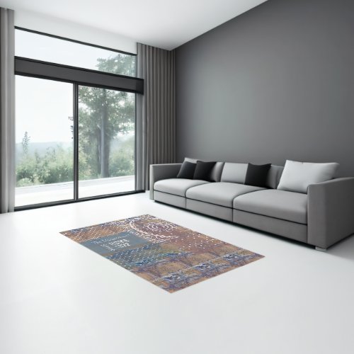 Beautiful artsy industrial blue brown faux copper  rug