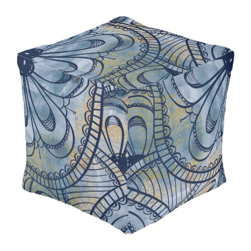 Beautiful artsy industrial blue grey faux copper  pouf