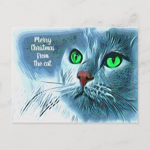 Beautiful Artsy Merry Christmas from the Cat Postcard