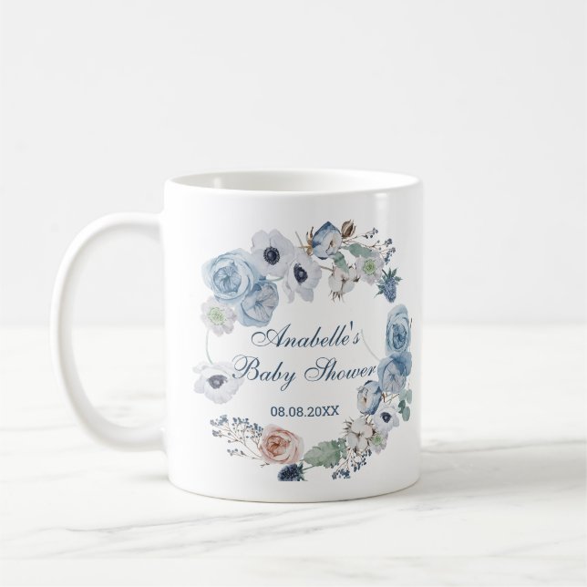 Beautiful Ash Blue Floral Baby Shower Coffee Mug (Left)