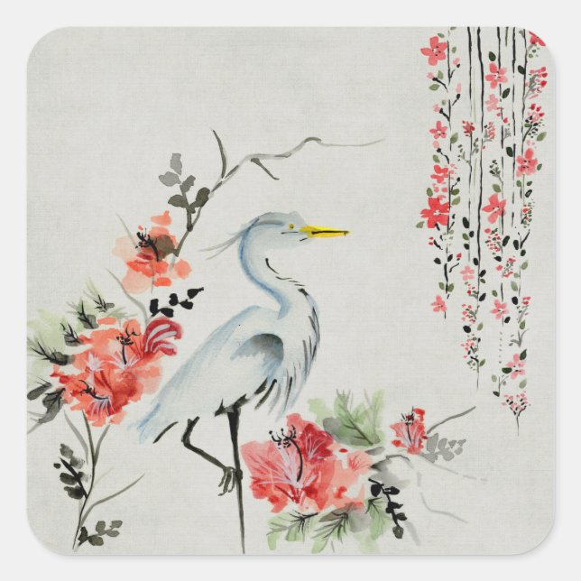 beautiful Asian crane bird Square Sticker (Front)