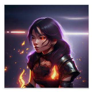 Beautiful Asian Girl Shoots Fire From Eyes Poster
