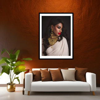 Beautiful Asian Indian woman Diamond necklace silk Poster