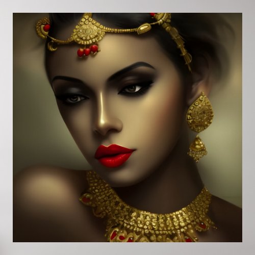 Beautiful Asian Indian woman Exotic red head piece Poster