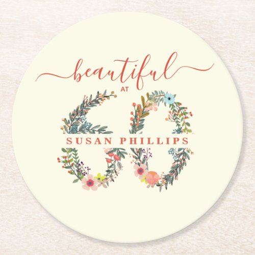 Beautiful at 60 Birthday Party Sticker Round Paper Coaster