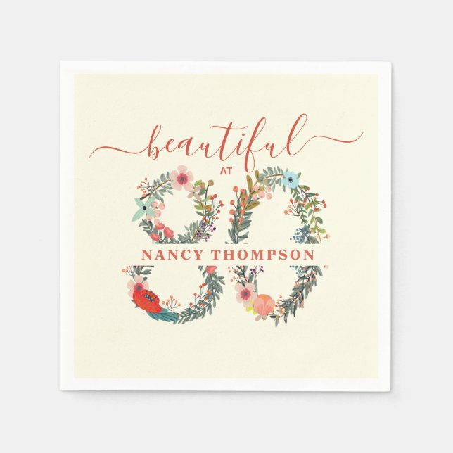 Beautiful at 80 Birthday Party Sticker Napkins (Front)