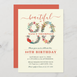 Beautiful at 80 Floral Number Invitation
