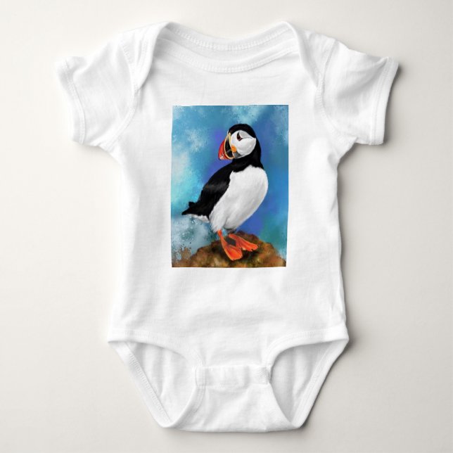 Beautiful Atlantic Puffin Bird Baby Bodysuit (Front)