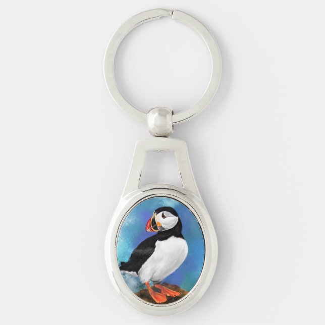 Beautiful Atlantic Puffin Bird Keychain (Front)