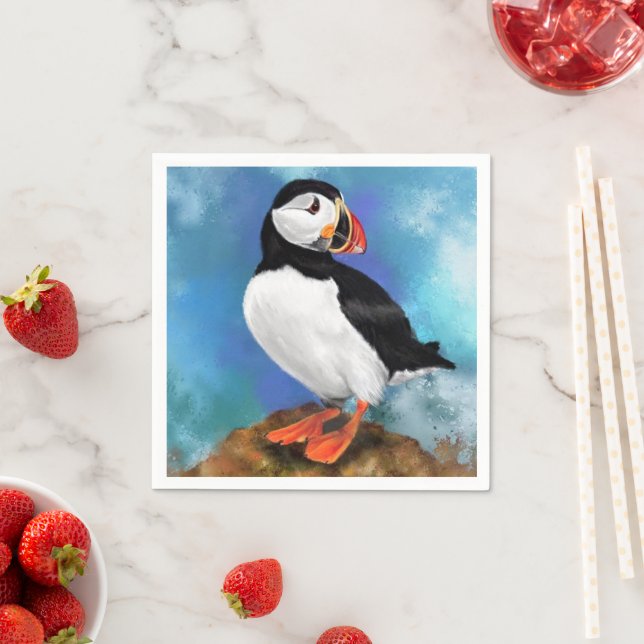 Beautiful Atlantic Puffin Bird Napkins (Insitu)