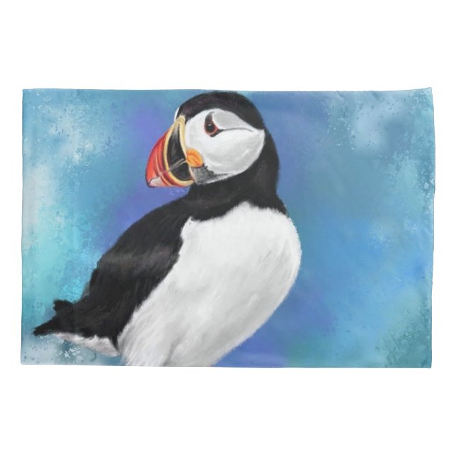 Beautiful Atlantic Puffin Bird Painting Art Migned Pillow Case (Back)