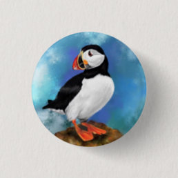 Beautiful Atlantic Puffin Bird Painting Migned Art Button