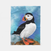Beautiful Atlantic Puffin Bird Painting Migned Art Fleece Blanket (Front)