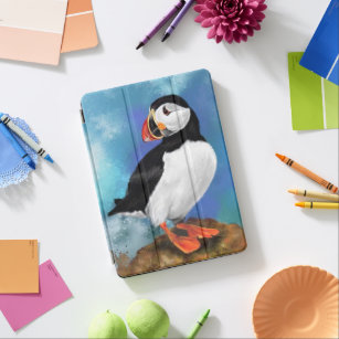 Beautiful Atlantic Puffin Bird Painting Migned Art iPad Air Cover