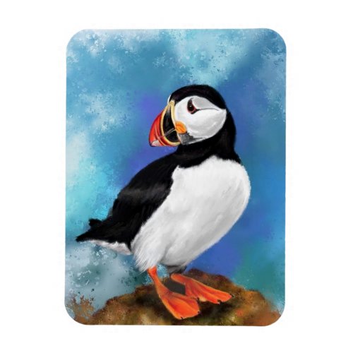 Beautiful Atlantic Puffin Bird Painting Migned Art Magnet