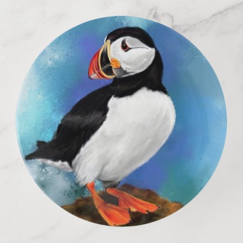 Beautiful Atlantic Puffin Bird Painting Migned Art Trinket Tray
