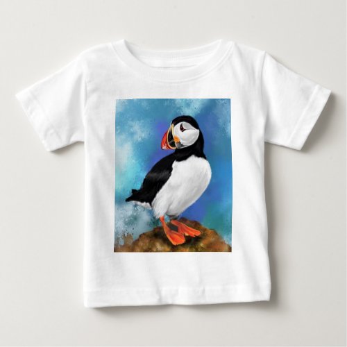 Beautiful Atlantic Puffin Bird Painting Migned  Baby T_Shirt