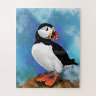 Beautiful Atlantic Puffin Bird Painting Migned - Jigsaw Puzzle