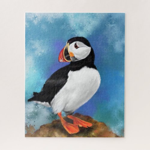 Beautiful Atlantic Puffin Bird Painting Migned  Jigsaw Puzzle