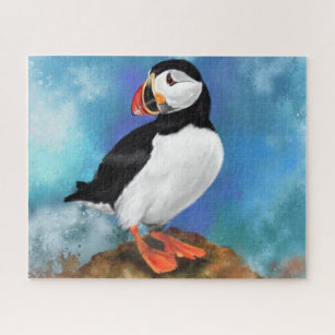 Beautiful Atlantic Puffin Bird Painting Migned - Jigsaw Puzzle
