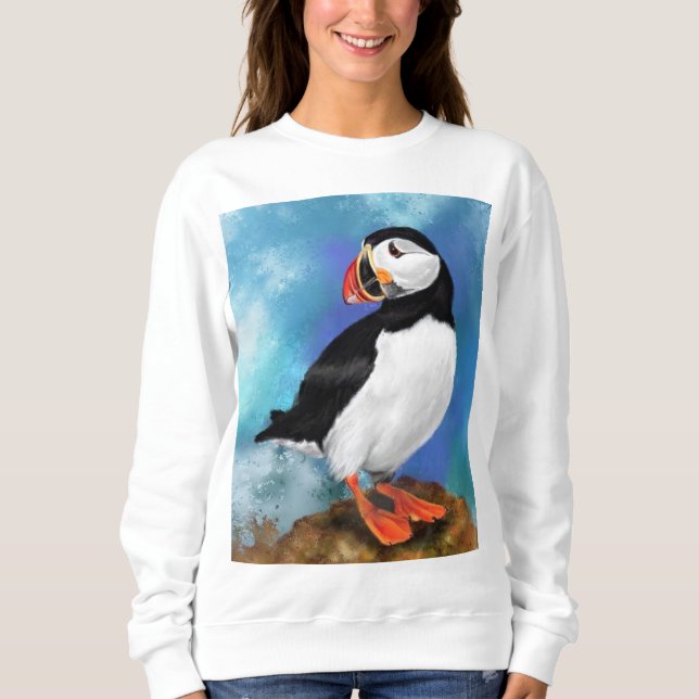 Beautiful Atlantic Puffin Bird Painting Sweatshirt (Front)