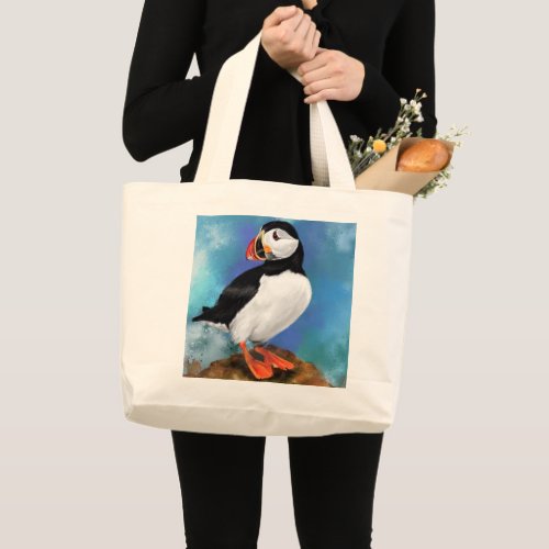 Beautiful Atlantic Puffin Bird Painting Tote Bag