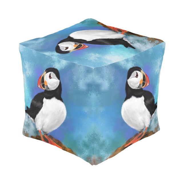 Beautiful Atlantic Puffin Bird Pouf (Angled Back)