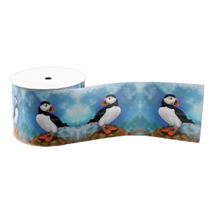 Beautiful Atlantic Puffin Birds Ribbon - Painting