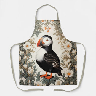 Beautiful Atlantic Puffin White Flowers Apron