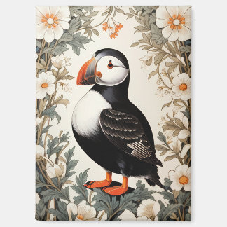 Beautiful Atlantic Puffin White Flowers Magnet