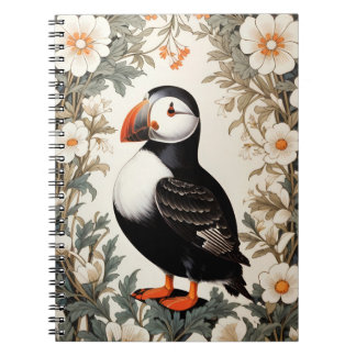 Beautiful Atlantic Puffin White Flowers Notebook