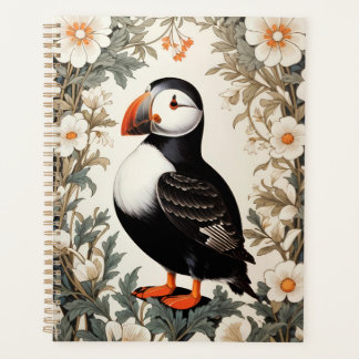 Beautiful Atlantic Puffin White Flowers Planner