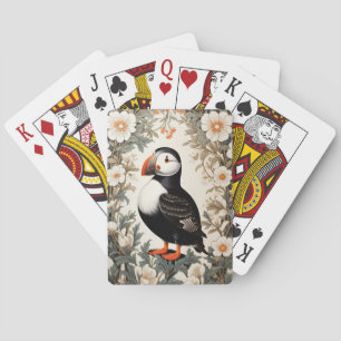 Beautiful Atlantic Puffin White Flowers Poker Cards