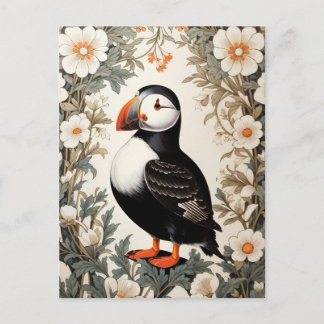 Beautiful Atlantic Puffin White Flowers Postcard