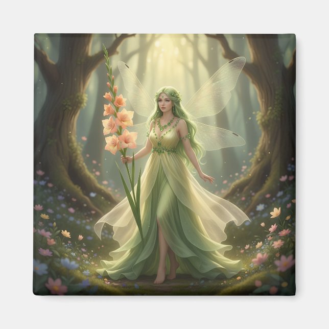 Beautiful August Peridot Fairy Magnet (Front)