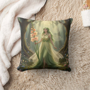 Beautiful August Peridot Fairy Throw Pillow