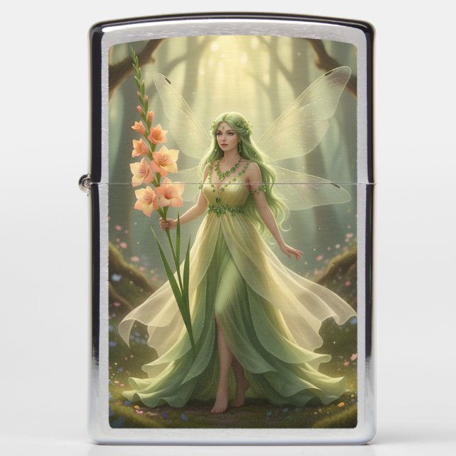 Beautiful August Peridot Fairy Zippo Lighter (Front)