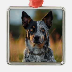 BEAUTIFUL AUSTRALIAN CATTLE DOG IN FIELD METAL ORNAMENT