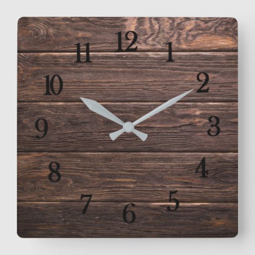 Beautiful authentic looking rustic weathered wood square wall clock