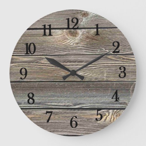 Beautiful authentic looking wood horizontal print large clock