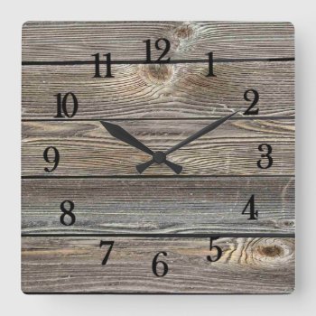 Beautiful Authentic Looking Wood Horizontal Print Square Wall Clock by FUNNSTUFF4U at Zazzle