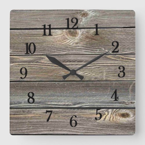 Beautiful authentic looking wood horizontal print square wall clock